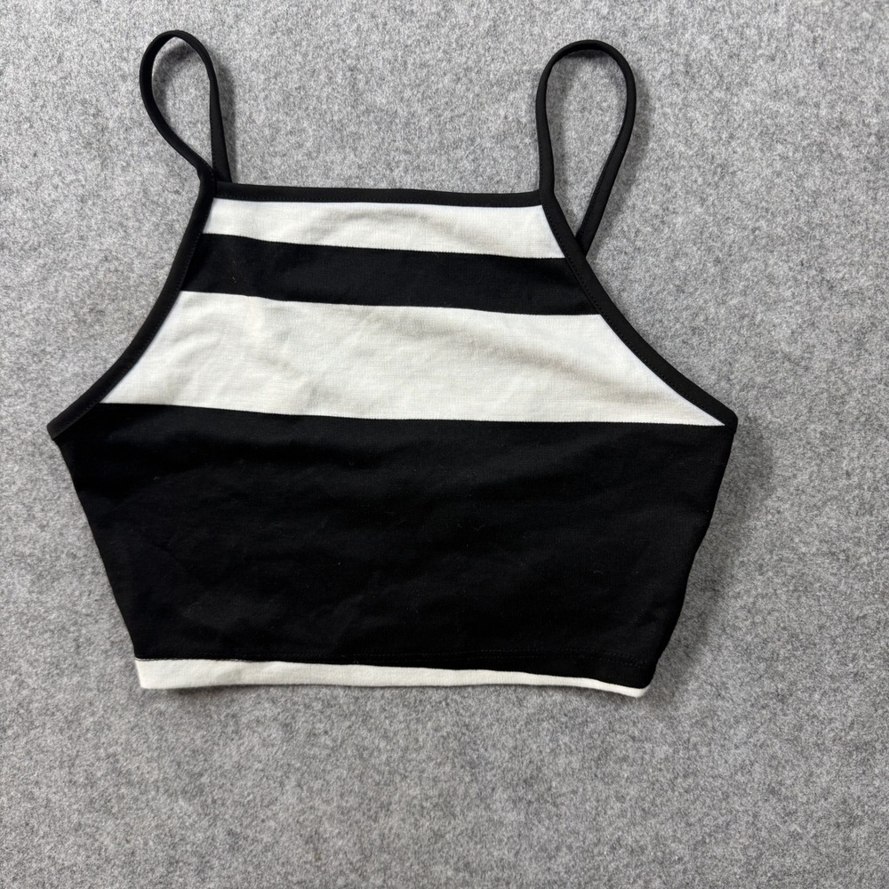 Papaya Womens PAT7100-B Crop Top Small Black White Striped Spaghetti Strap